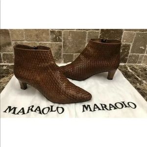 Maraolo brown woven leather ankle boots 36 1/2